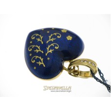 FABERGE' pendente cuore oro giallo 18kt smalto blue e diamanti referenza F-1099